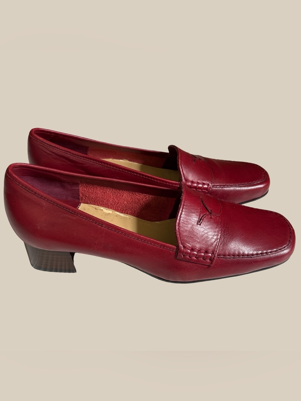 Lizflex By Liz Claiborne Women’s Red Leather Penny Loafers Low Block Heel SZ 8M